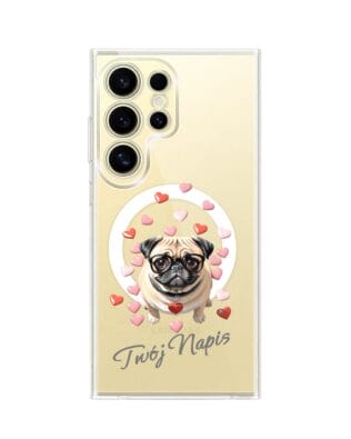Etui do Samsung Galaxy S24 Ultra z MagSafe przeźroczyste, silikonowe Flexi, Puppy Love, pies rasy Mops