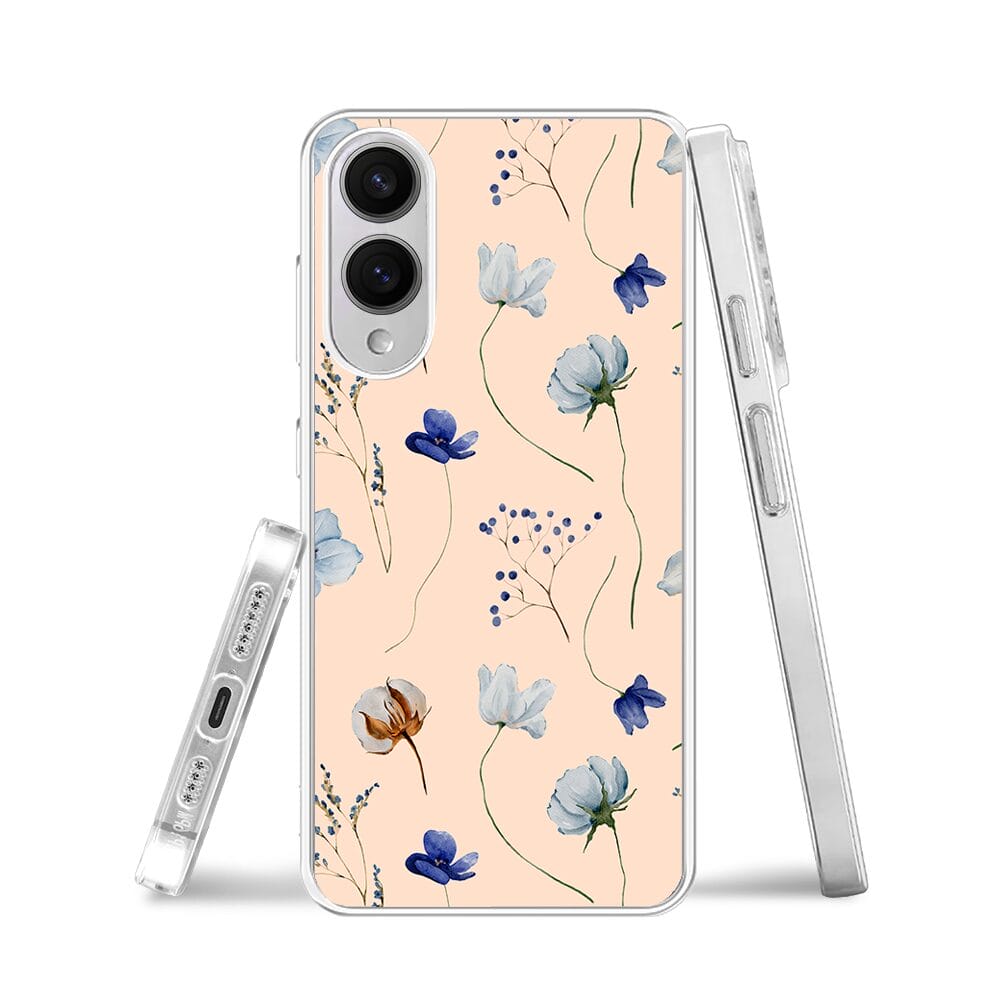 Etui do Samsung Galaxy S25 Edge z MagSafe przeźroczyste, silikonowe Flexi, kwiatki niebieskie na pudrowym tle - obrazek 3