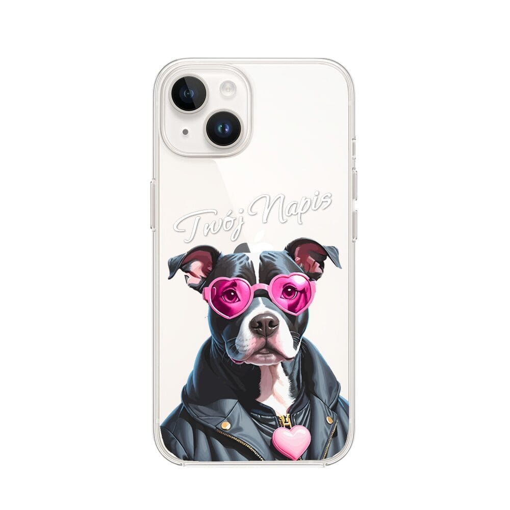 Etui do iPhone 14 przeźroczyste, silikonowe Flexi, Puppy Love, pies rasy Amstaff