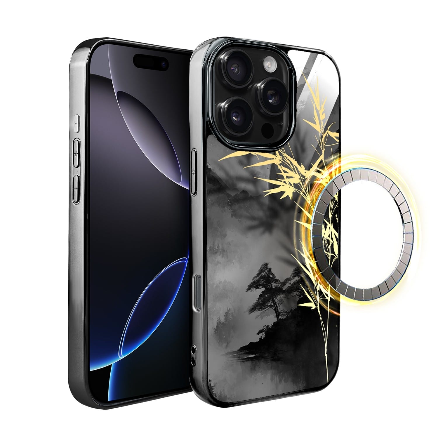 Etui do iPhone 16 Pro Max IBIZU Elite Glass z MagSafe Magia Azji, Złoty bambus, czarne