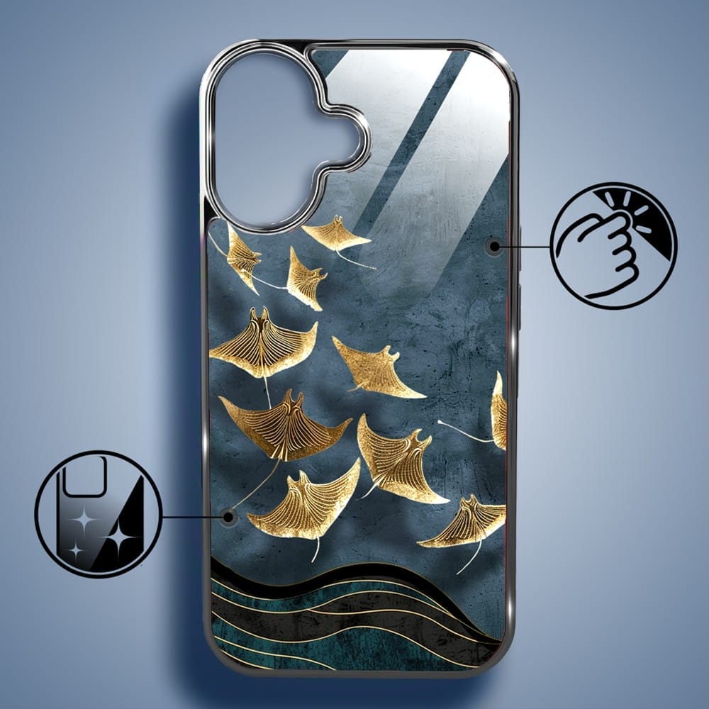 Etui do iPhone 16 Plus IBIZU Elite Glass z MagSafe Magia Azji, Morze, Lot płaszczek, czarne - obrazek 2