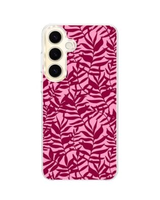 Etui do Samsung Galaxy S24 z MagSafe przeźroczyste, silikonowe Flexi, bordowe liście