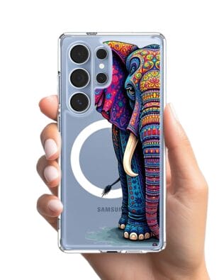 Etui do Samsung Galaxy S25 Ultra z MagSafe przeźroczyste, silikonowe Flexi, Dzika Mandala, Słoń