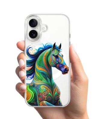 Etui do iPhone 16 Plus z MagSafe przeźroczyste, silikonowe Flexi, Dzika Mandala, Koń