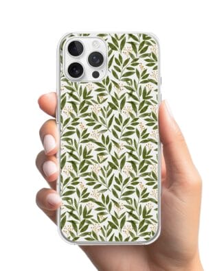 Etui do iPhone 12 Pro przeźroczyste, silikonowe Flexi, zielone gałązki