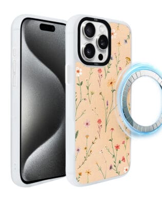 Etui do iPhone 15 Pro IBIZU DropGuard Matt z MagSafe, Pastel Bloom, Koralowa łąka
