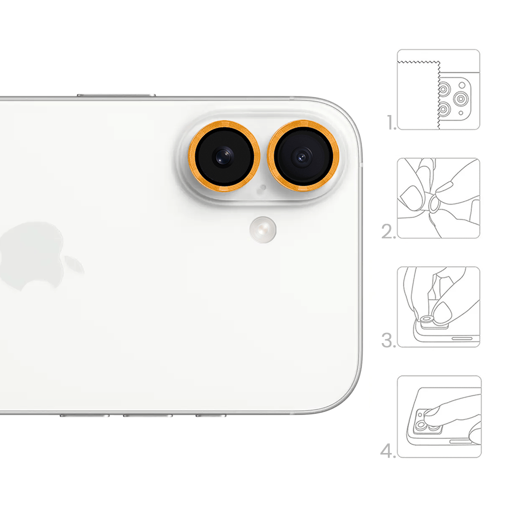 Metalowa osłona obiektywu aparatu ze szkła hartowanego 9H do iPhone 16 Plus, 1 zestaw, pomarańczowa - obrazek 4