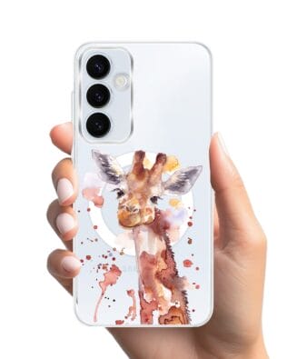 Etui do Samsung Galaxy A55 5G z MagSafe przeźroczyste, silikonowe Flexi, Akwarelowe Zoo, Żyrafa