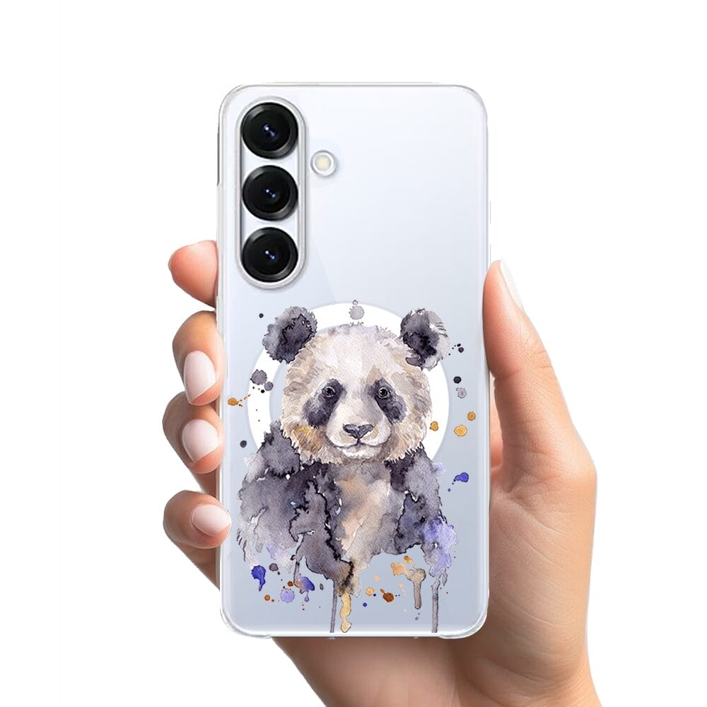 Etui do Samsung Galaxy S25 Plus z MagSafe przeźroczyste, silikonowe Flexi, Akwarelowe Zoo, Panda - obrazek 2