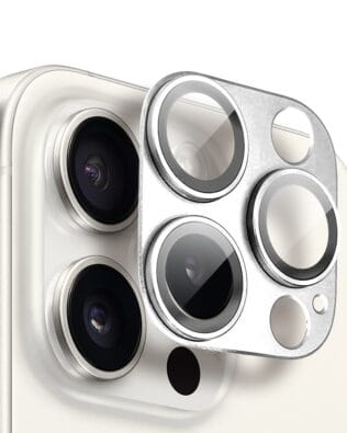 Metalowa osłona na cały aparat z wbudowanymi szkłami do iPhone 15 Pro, srebrna