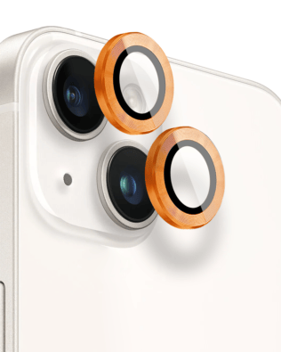 Metalowa osłona obiektywu aparatu ze szkła hartowanego 9H do iPhone 14 Plus, 1 zestaw, pomarańczowa