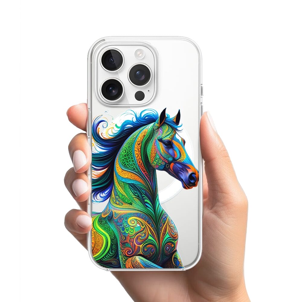 Etui do iPhone 16 Pro z MagSafe przeźroczyste, silikonowe Flexi, Dzika Mandala, Koń - obrazek 2