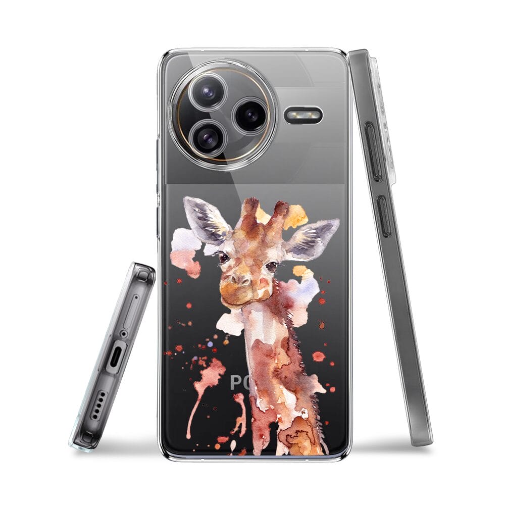 Etui do Xiaomi POCO F7 Ultra przeźroczyste, silikonowe Flexi, Akwarelowe Zoo, Żyrafa - obrazek 3