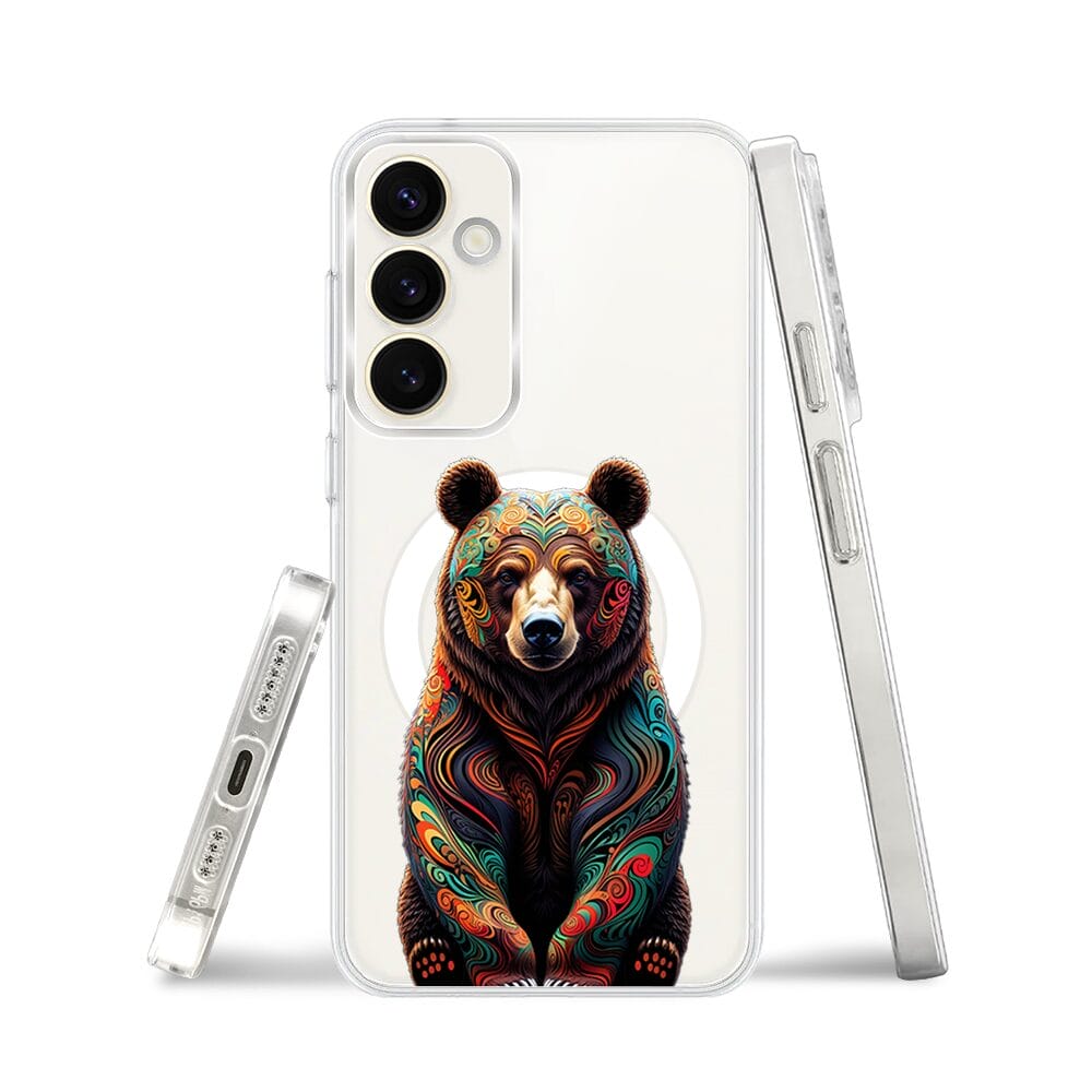 Etui do Samsung Galaxy S23 z MagSafe przeźroczyste, silikonowe Flexi, Dzika Mandala, Niedźwiedź - obrazek 3