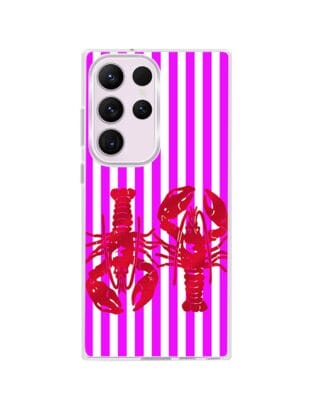 Etui do Samsung Galaxy S23 Ultra z MagSafe przeźroczyste, silikonowe Flexi, kraby z różowymi paskami