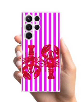 Etui do Samsung Galaxy S23 Ultra przeźroczyste, silikonowe Flexi, kraby z różowymi paskami