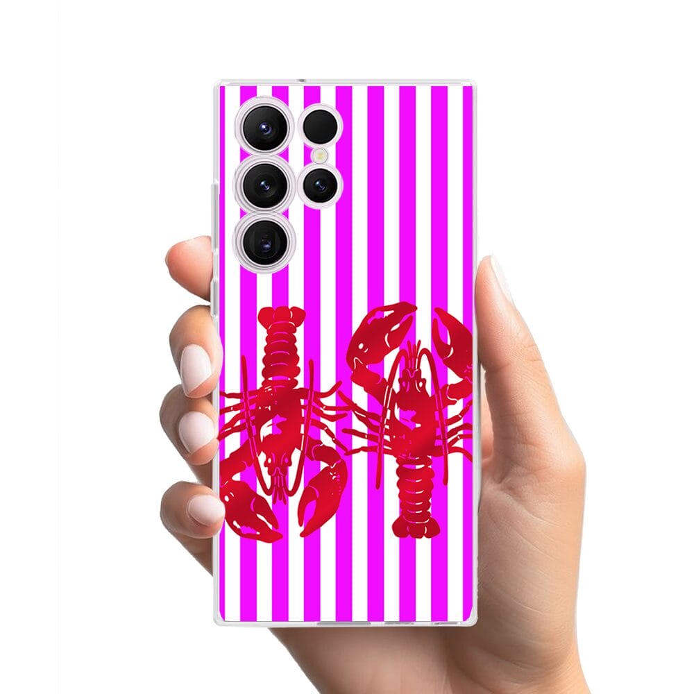 Etui do Samsung Galaxy S23 Ultra przeźroczyste, silikonowe Flexi, kraby z różowymi paskami - obrazek 2