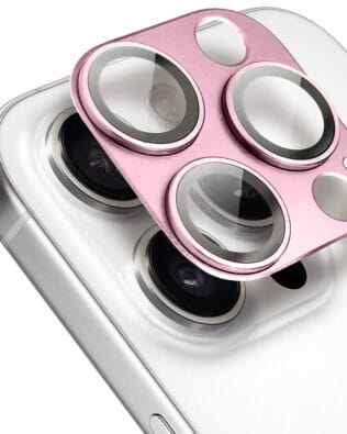 Metalowa osłona na cały aparat z wbudowanymi szkłami do iPhone 16 Pro Max, różowa