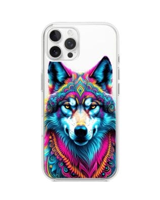 Etui do iPhone 12 Pro z MagSafe przeźroczyste, silikonowe Flexi, Dzika Mandala, Wilk