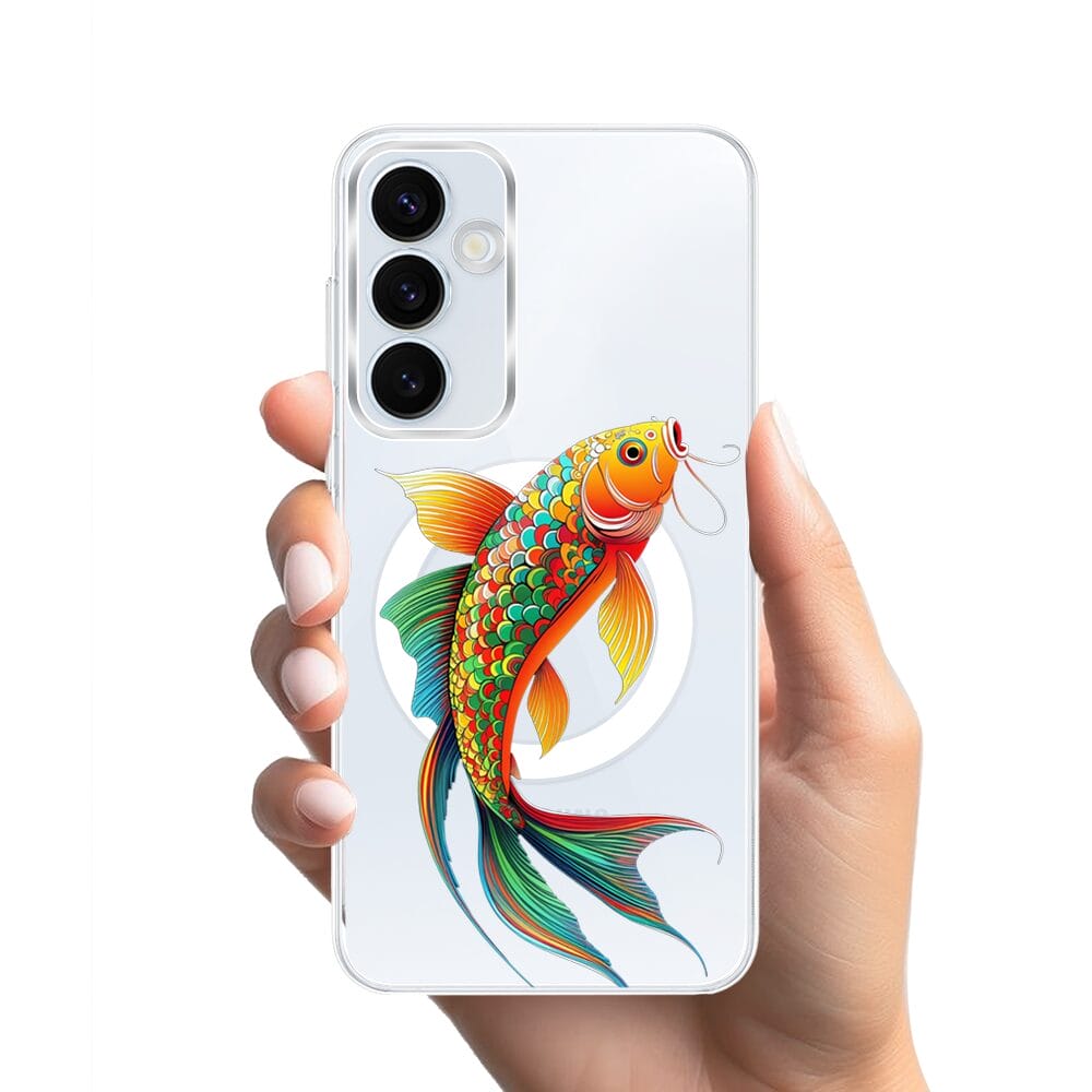 Etui do Samsung Galaxy A55 5G z MagSafe przeźroczyste, silikonowe Flexi, Dzika Mandala, Złota ryba - obrazek 2