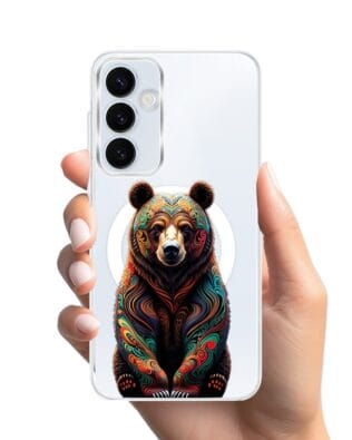 Etui do Samsung Galaxy A35 5G z MagSafe przeźroczyste, silikonowe Flexi, Dzika Mandala, Niedźwiedź
