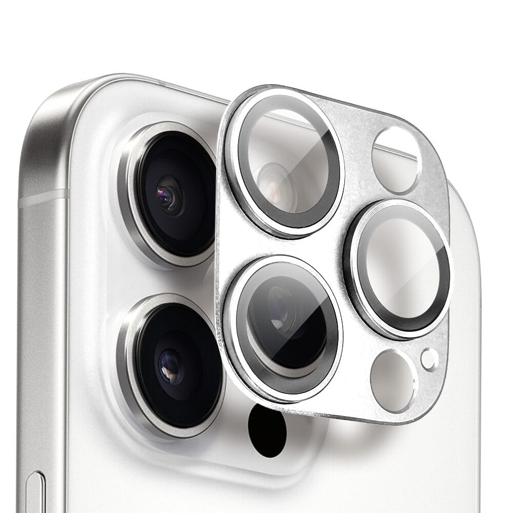 Metalowa osłona na cały aparat z wbudowanymi szkłami do iPhone 16 Pro Max, srebrna - obrazek 2