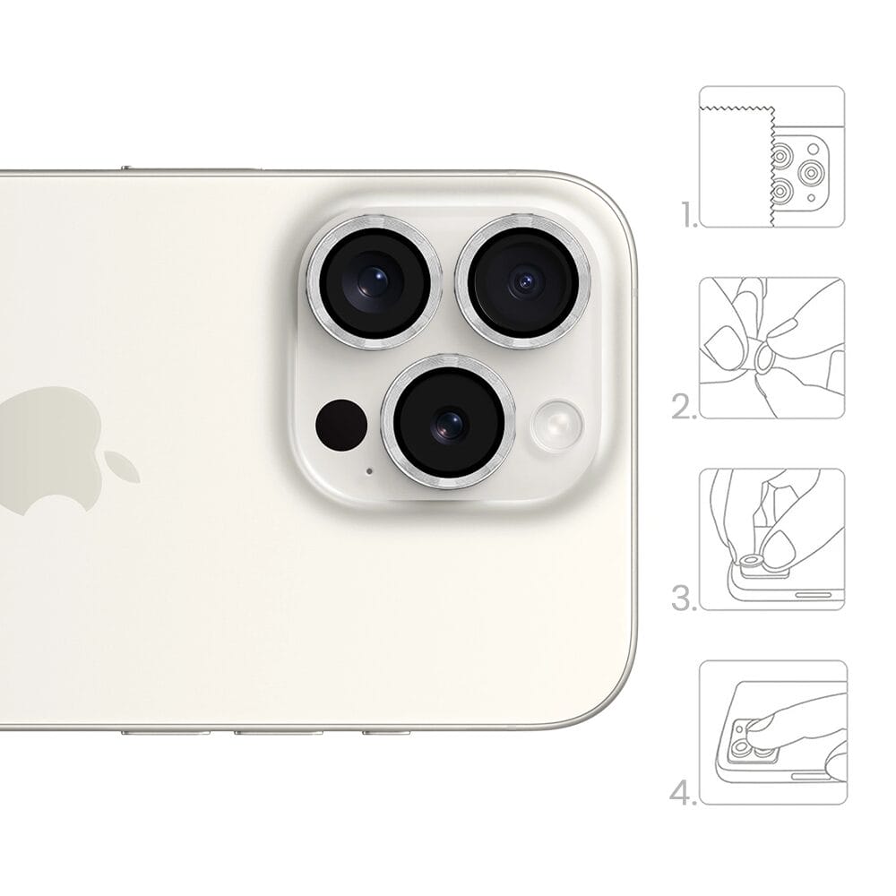 Metalowa osłona obiektywu aparatu ze szkła hartowanego 9H do iPhone 16 Pro Max, 1 zestaw, srebrna - obrazek 4