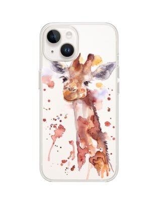 Etui do iPhone 14 przeźroczyste, silikonowe Flexi, Akwarelowe Zoo, Żyrafa
