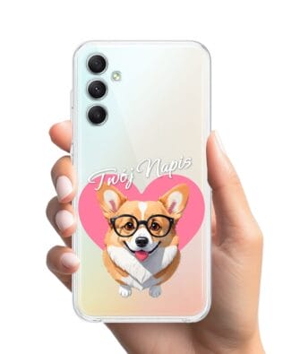 Etui do Samsung Galaxy A34 5G przeźroczyste, silikonowe Flexi, Puppy Love, pies rasy Corgi