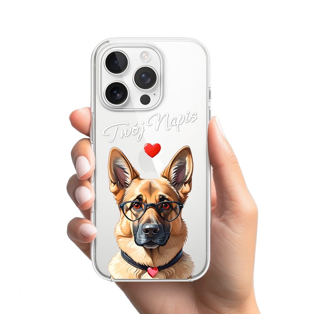Etui do iPhone 16 Pro przeźroczyste, silikonowe Flexi, Puppy Love, pies rasy Owczarek Niemiecki - obrazek 2