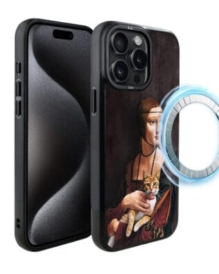Etui do iPhone 15 Pro IBIZU DropGuard Matt z MagSafe, Leonardo Da Vinci, dama z kotem