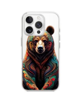 Etui do iPhone 16 Pro przeźroczyste, silikonowe Flexi, Dzika Mandala, Niedźwiedź