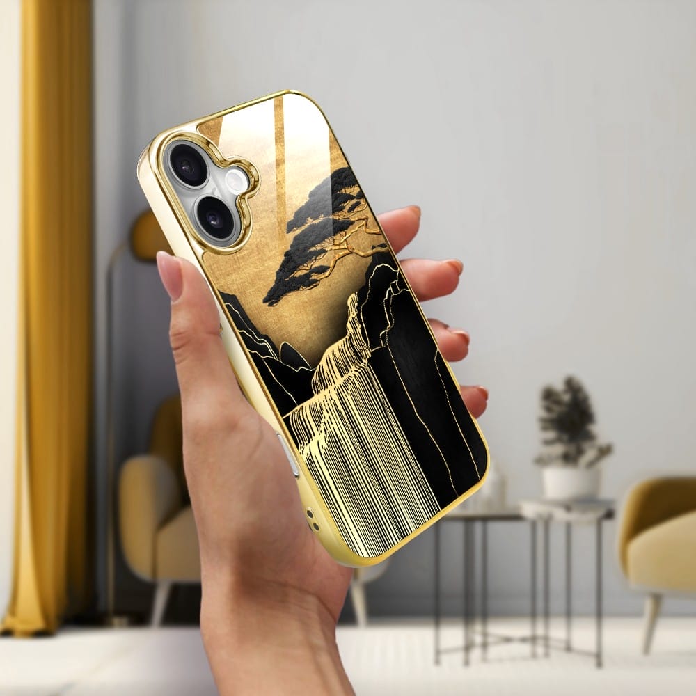 Etui do iPhone 16 IBIZU Elite Glass z MagSafe Magia Azji, Złoty wodospad, złote - obrazek 5