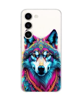 Etui do Samsung Galaxy S23 przeźroczyste, silikonowe Flexi, Dzika Mandala, Wilk