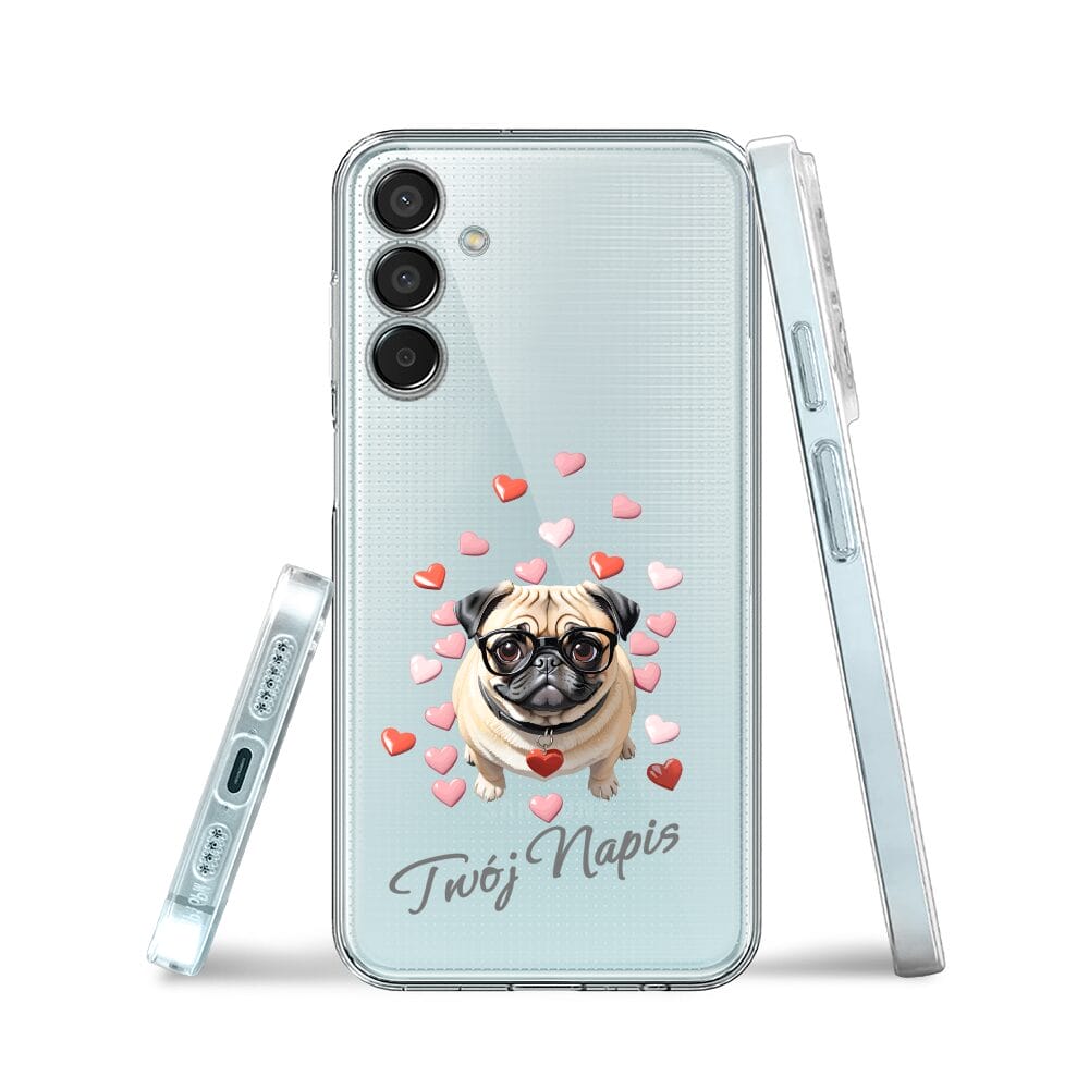 Etui do Samsung Galaxy M15 5G przeźroczyste, silikonowe Flexi, Puppy Love, pies rasy Mops - obrazek 3