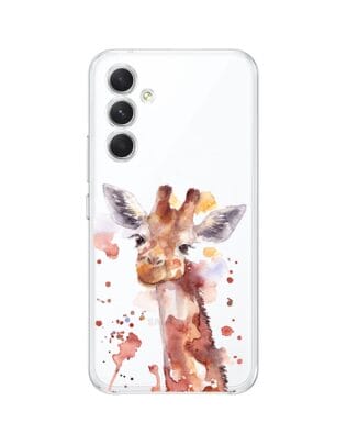 Etui do Samsung Galaxy A54 5G przeźroczyste, silikonowe Flexi, Akwarelowe Zoo, Żyrafa