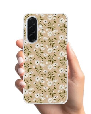 Etui do Samsung Galaxy A36 5G z MagSafe przeźroczyste, silikonowe Flexi, delikatne kwiatki na cielistym tle