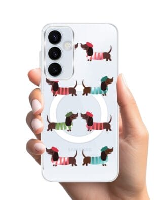 Etui do Samsung Galaxy A35 5G z MagSafe przeźroczyste, silikonowe Flexi, jamnik w Paryżu