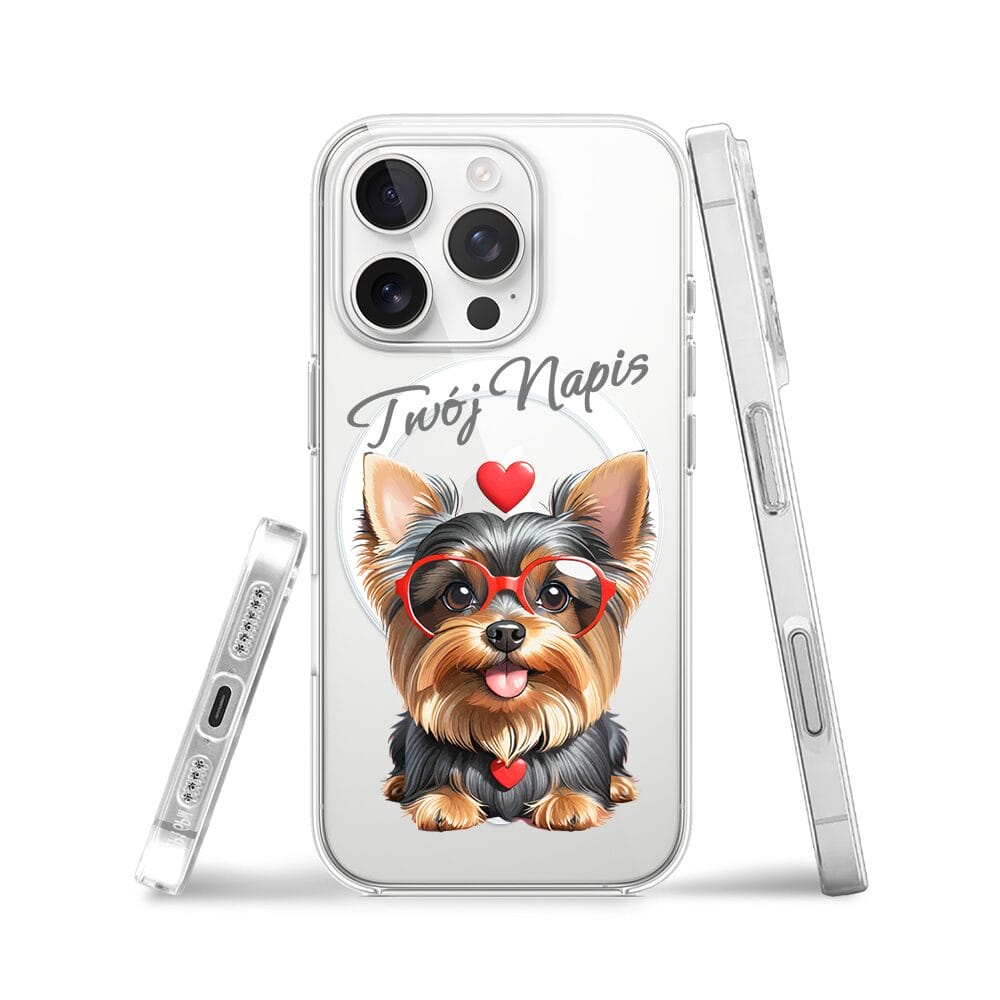 Etui do iPhone 16 Pro Max z MagSafe przeźroczyste, silikonowe Flexi, Puppy Love, pies rasy York - obrazek 3