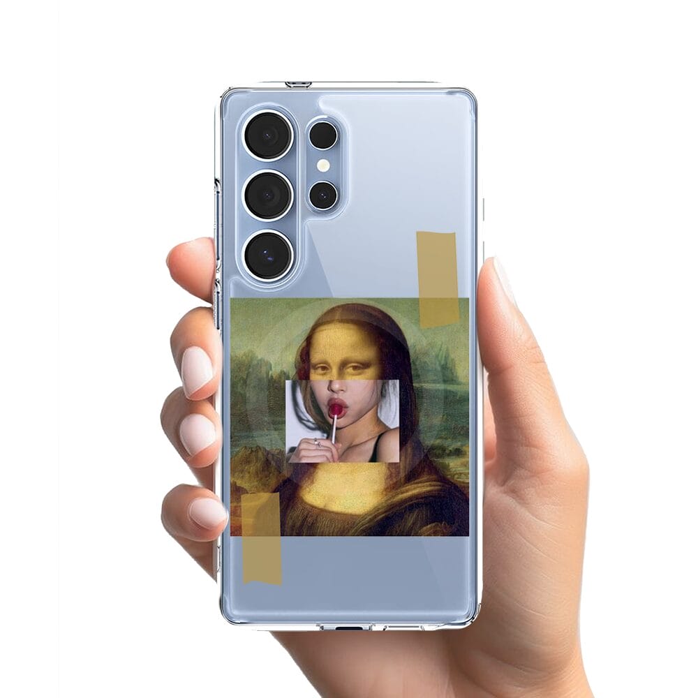 Etui do Samsung Galaxy S25 Ultra z MagSafe przeźroczyste, silikonowe Flexi, Mona Lisa z lizakiem - obrazek 2