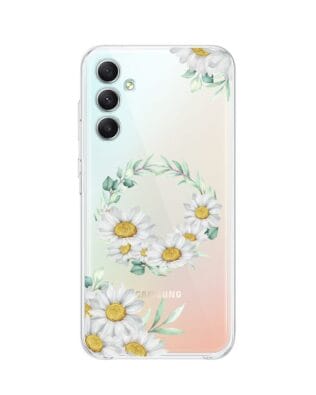 Etui do Samsung Galaxy A34 5G przeźroczyste, silikonowe Flexi, wianek stokrotek