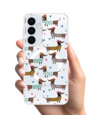 Etui do Samsung Galaxy A35 5G z MagSafe przeźroczyste, silikonowe Flexi, zakochane jamniki