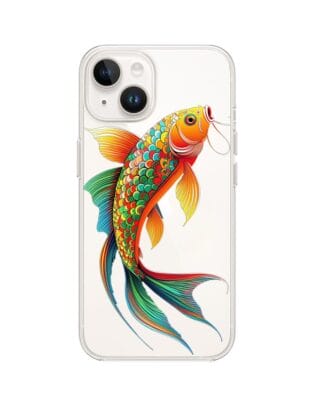 Etui do iPhone 14 przeźroczyste, silikonowe Flexi, Dzika Mandala, Złota ryba