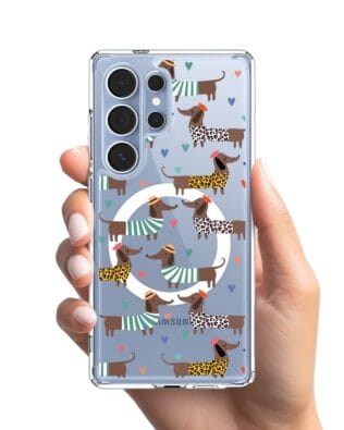 Etui do Samsung Galaxy S25 Ultra z MagSafe przeźroczyste, silikonowe Flexi, zakochane jamniki