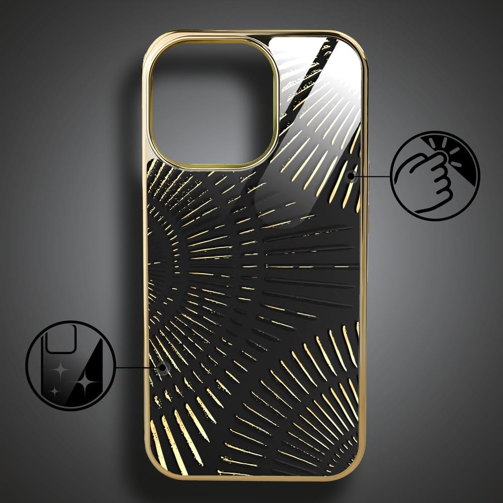 Etui do iPhone 16 Pro IBIZU Elite Glass z MagSafe Mistyczne wzory, Boski promień czarne, złote - obrazek 2