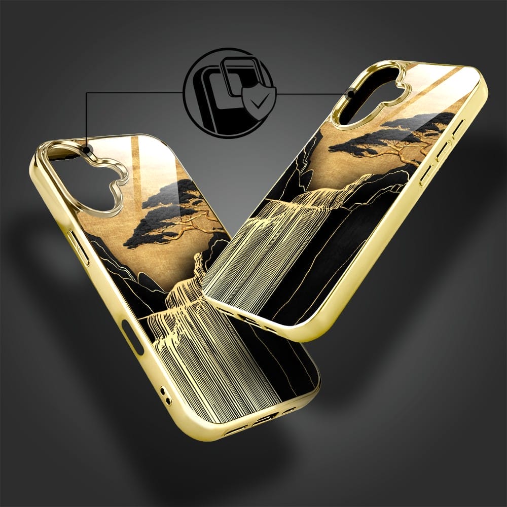 Etui do iPhone 16 IBIZU Elite Glass z MagSafe Magia Azji, Złoty wodospad, złote - obrazek 3