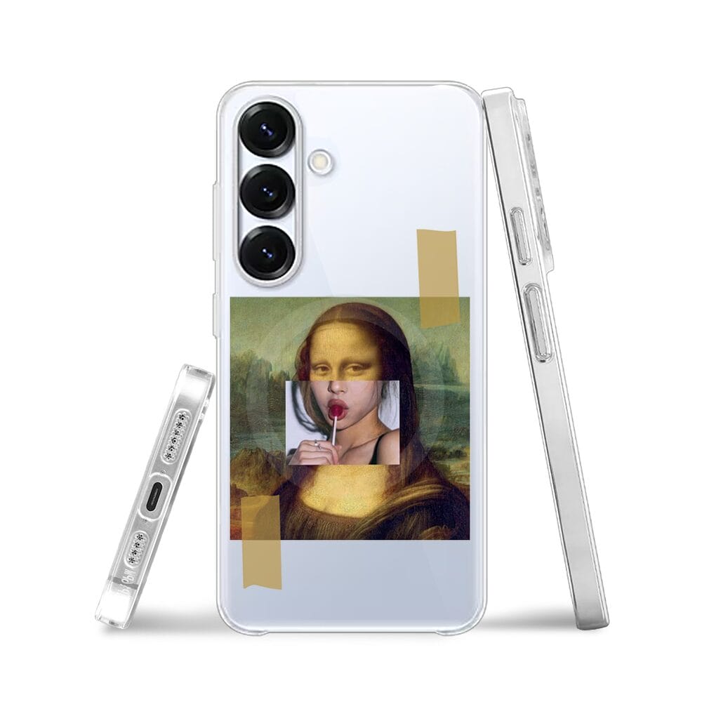 Etui do Samsung Galaxy S25 Plus z MagSafe przeźroczyste, silikonowe Flexi, Mona Lisa z lizakiem - obrazek 3