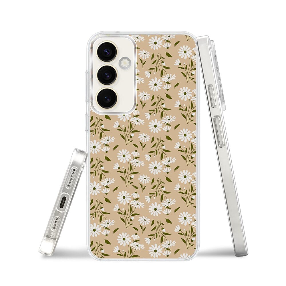 Etui do Samsung Galaxy S23 FE 5G z MagSafe przeźroczyste, silikonowe Flexi, delikatne kwiatki na cielistym tle - obrazek 3