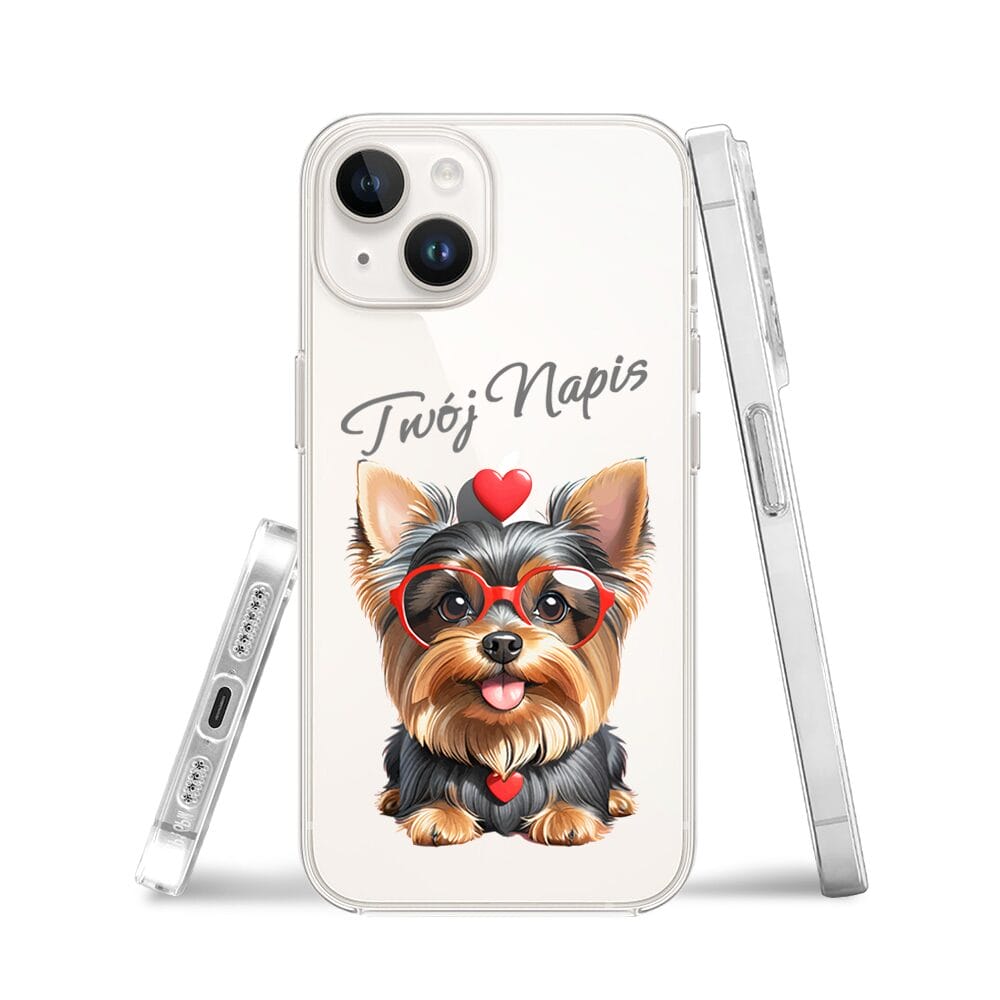 Etui do iPhone 14 przeźroczyste, silikonowe Flexi, Puppy Love, pies rasy York - obrazek 3