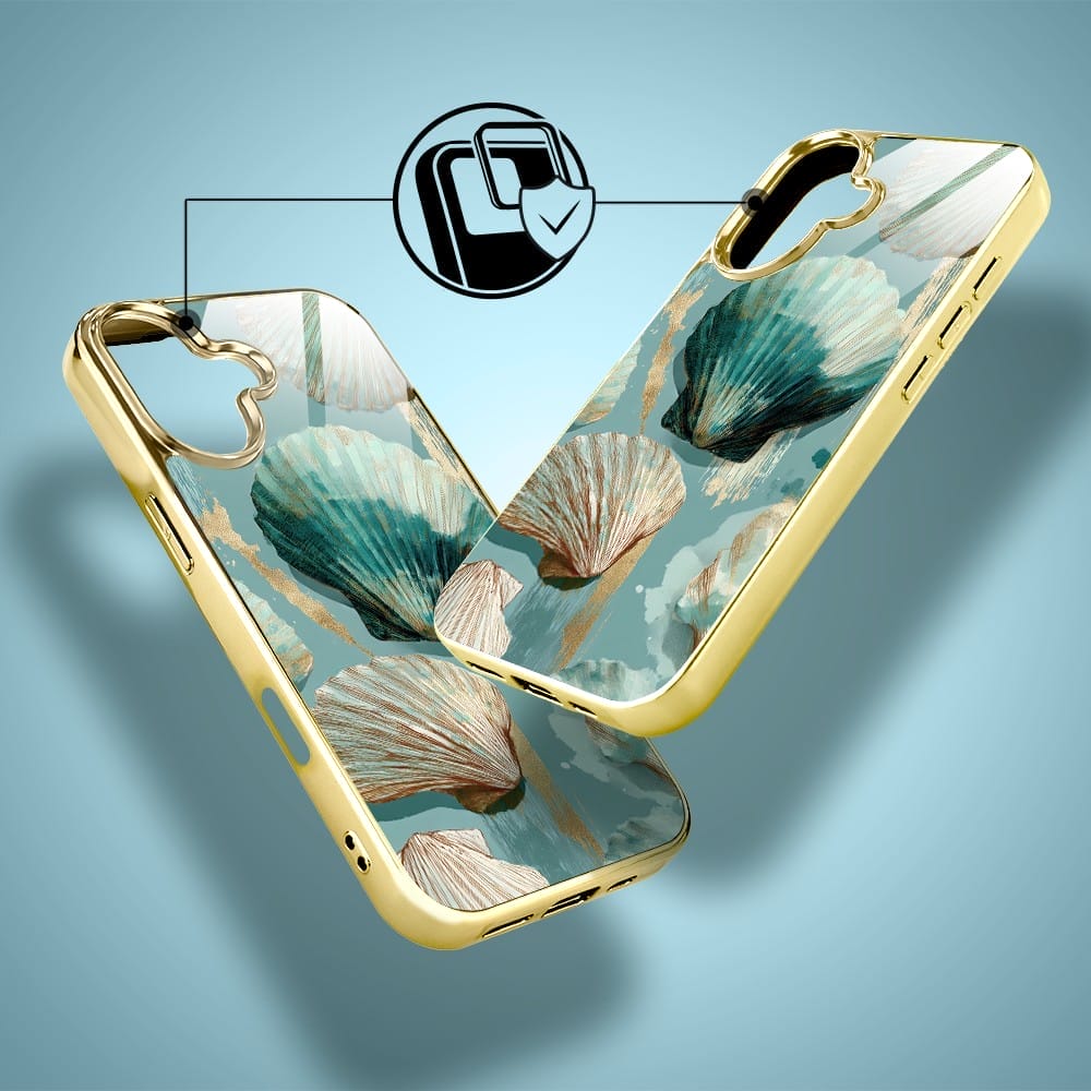 Etui do iPhone 16 IBIZU Elite Glass z MagSafe, Morze, Turkusowy skarb, złote - obrazek 3